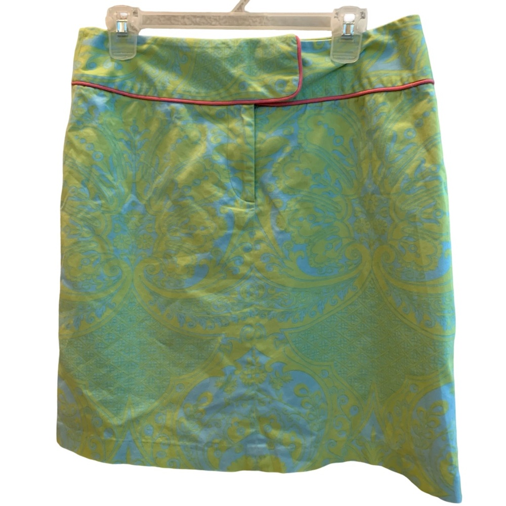 Andrea Becker Mini Skirt Size 12 - green and blue paisley -Lily Pulitzer esque
